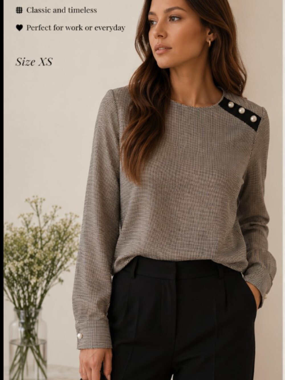 Zara Pearl Tan & Balck Blouse